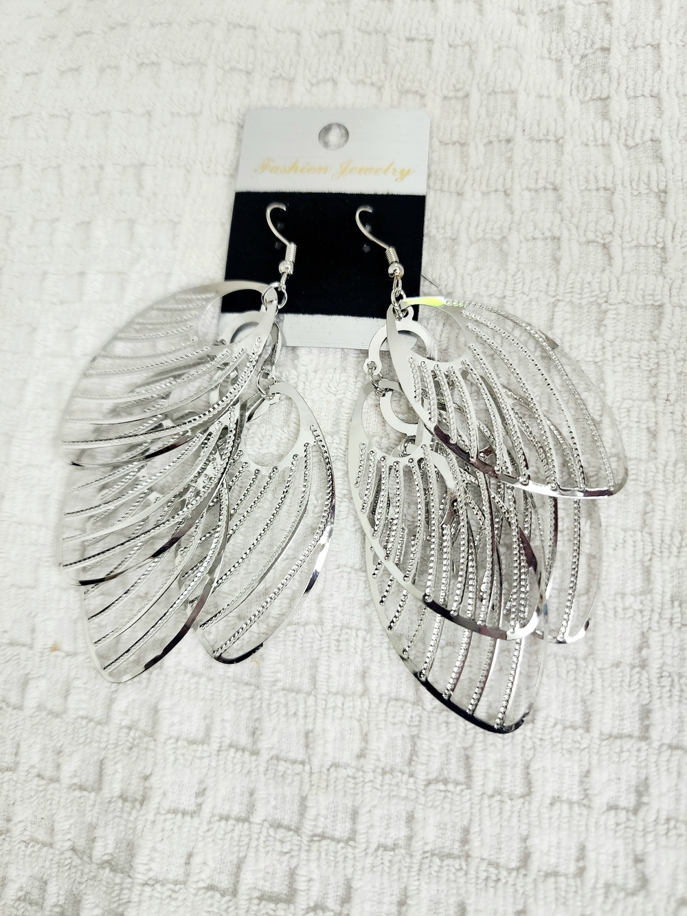 3 For $18 Featherweighr Silver Layered Leaf Dangle Earrings NWT